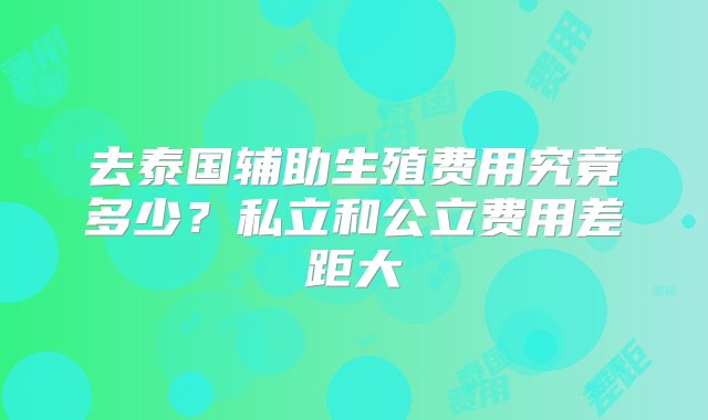 去泰国辅助生殖费用究竟多少？私立和公立费用差距大