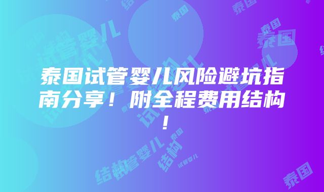 泰国试管婴儿风险避坑指南分享！附全程费用结构！