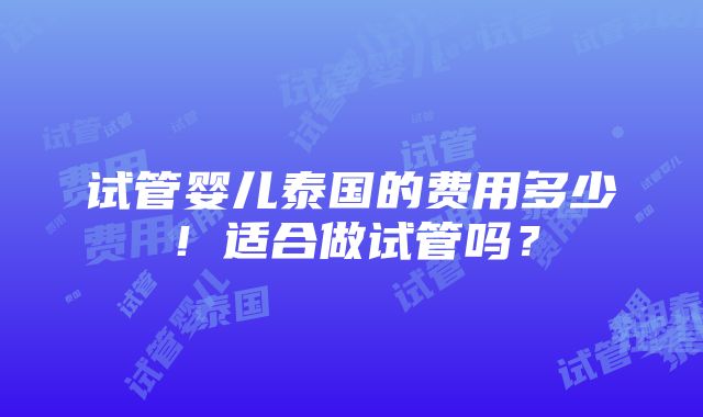 试管婴儿泰国的费用多少！适合做试管吗？