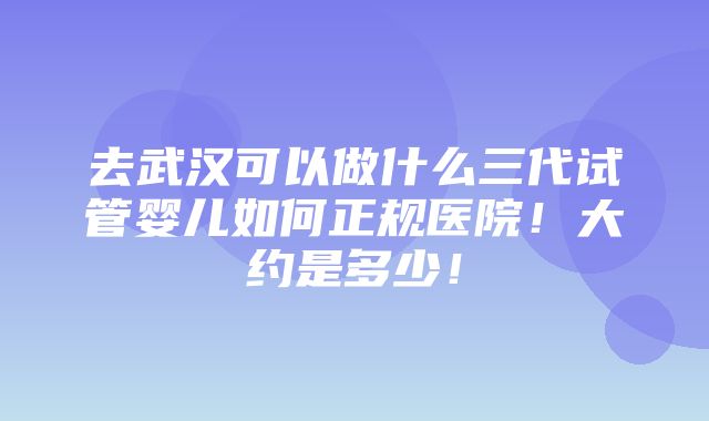 去武汉可以做什么三代试管婴儿如何正规医院！大约是多少！