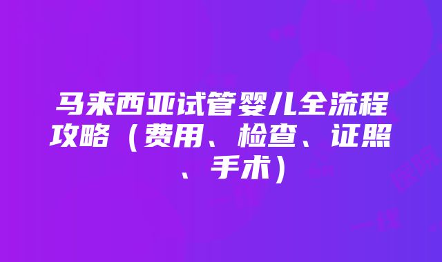 马来西亚试管婴儿全流程攻略（费用、检查、证照 、手术）