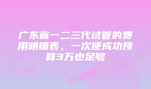 广东省一二三代试管的费用明细表，一次便成功预算3万也足够