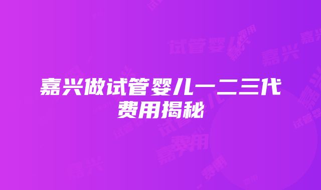 嘉兴做试管婴儿一二三代费用揭秘