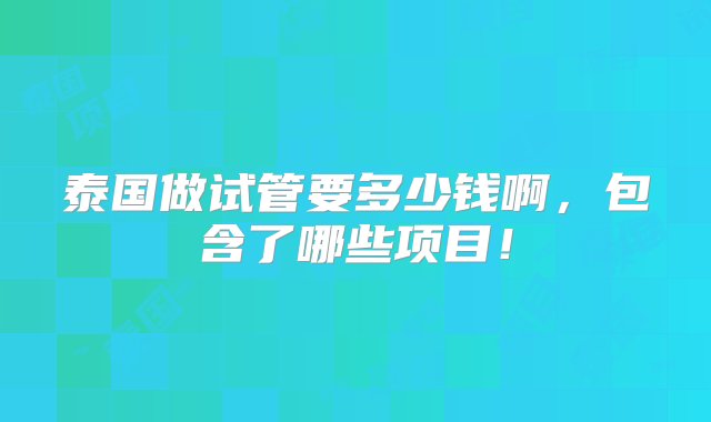 泰国做试管要多少钱啊，包含了哪些项目！