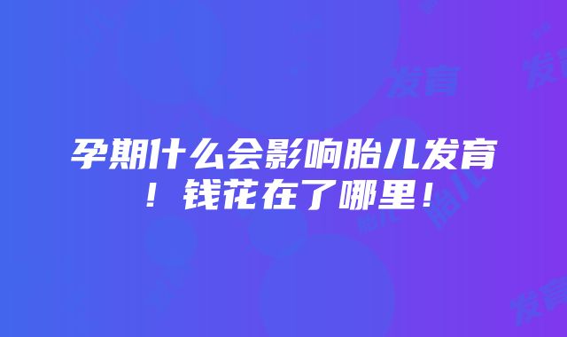 孕期什么会影响胎儿发育！钱花在了哪里！