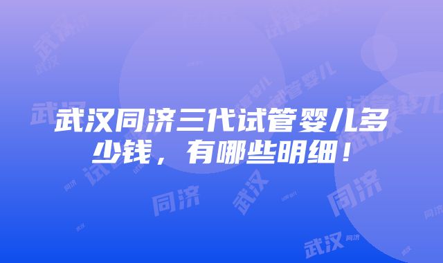 武汉同济三代试管婴儿多少钱，有哪些明细！