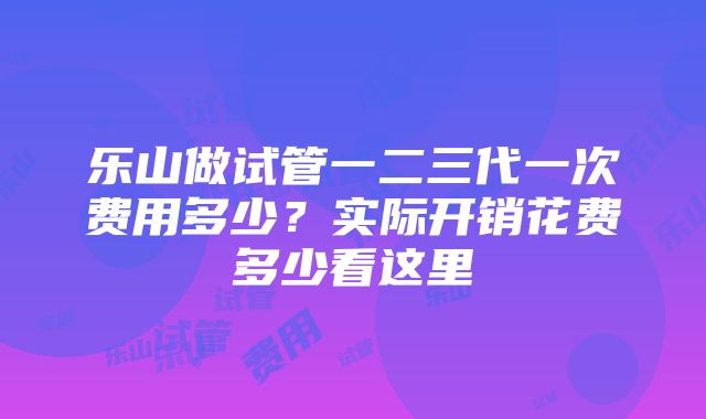 乐山做试管一二三代一次费用多少？实际开销花费多少看这里