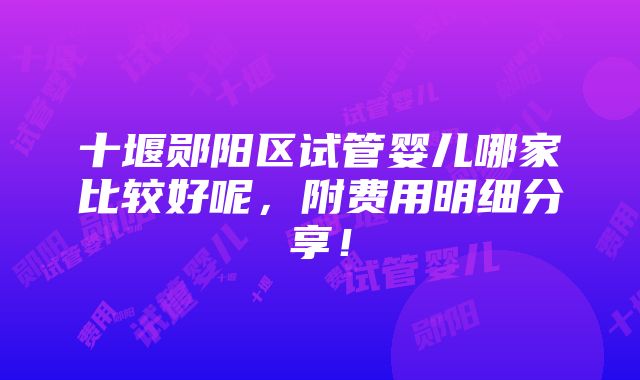 十堰郧阳区试管婴儿哪家比较好呢，附费用明细分享！