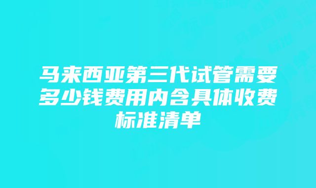 马来西亚第三代试管需要多少钱费用内含具体收费标准清单