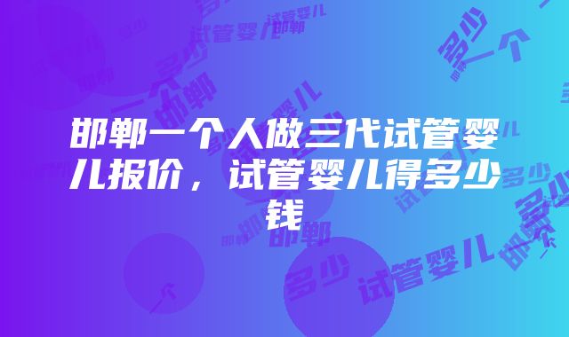 邯郸一个人做三代试管婴儿报价，试管婴儿得多少钱