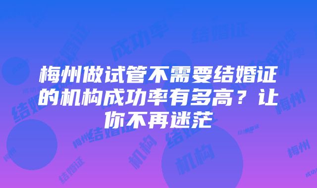 梅州做试管不需要结婚证的机构成功率有多高？让你不再迷茫