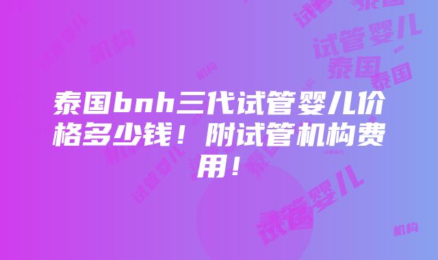 泰国bnh三代试管婴儿价格多少钱！附试管机构费用！