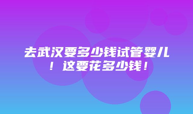 去武汉要多少钱试管婴儿！这要花多少钱！