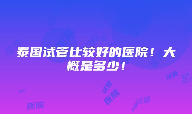 泰国试管比较好的医院！大概是多少！