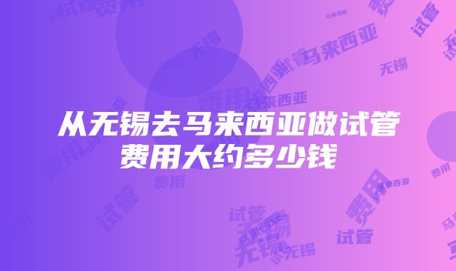 从无锡去马来西亚做试管费用大约多少钱