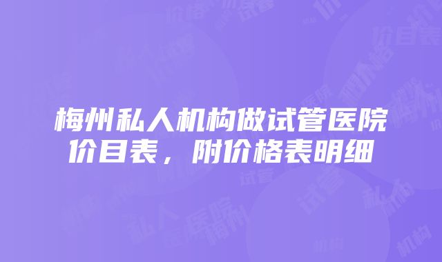 梅州私人机构做试管医院价目表，附价格表明细