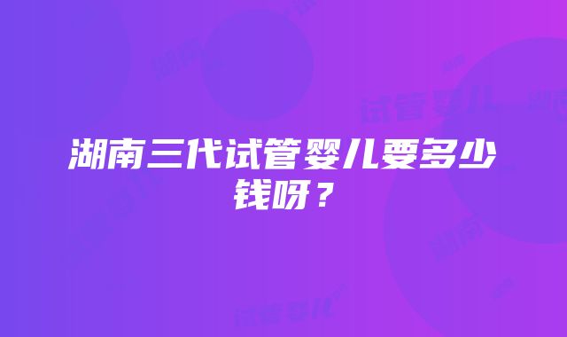 湖南三代试管婴儿要多少钱呀？