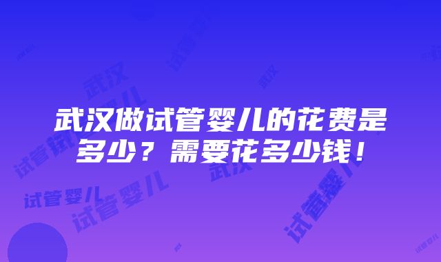 武汉做试管婴儿的花费是多少？需要花多少钱！