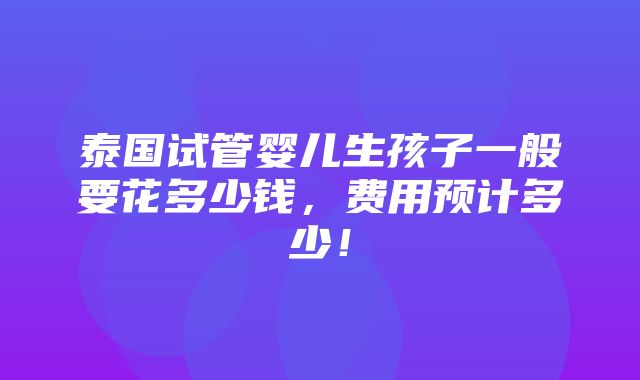 泰国试管婴儿生孩子一般要花多少钱，费用预计多少！