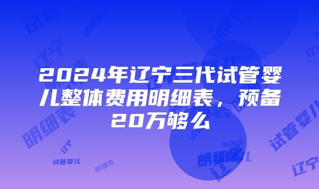 2024年辽宁三代试管婴儿整体费用明细表，预备20万够么