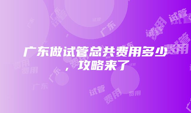 广东做试管总共费用多少，攻略来了