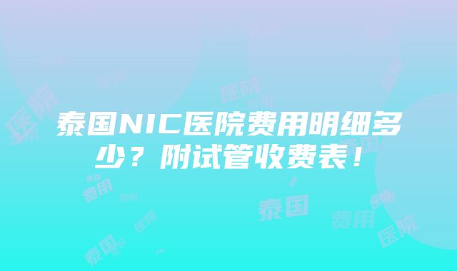 泰国NIC医院费用明细多少？附试管收费表！