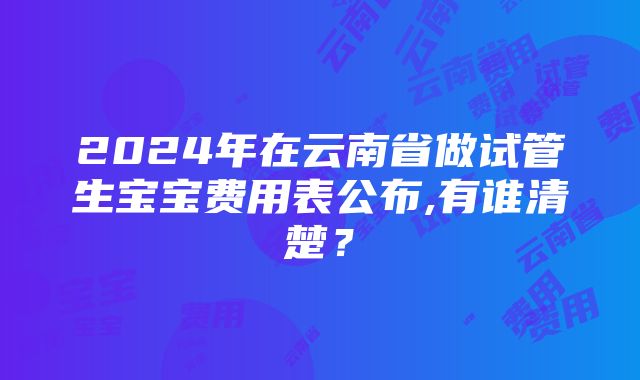 2024年在云南省做试管生宝宝费用表公布,有谁清楚？