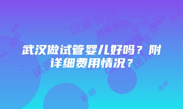 武汉做试管婴儿好吗？附详细费用情况？