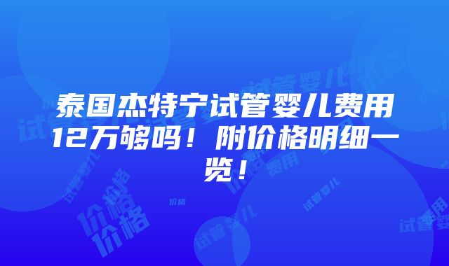 泰国杰特宁试管婴儿费用12万够吗！附价格明细一览！