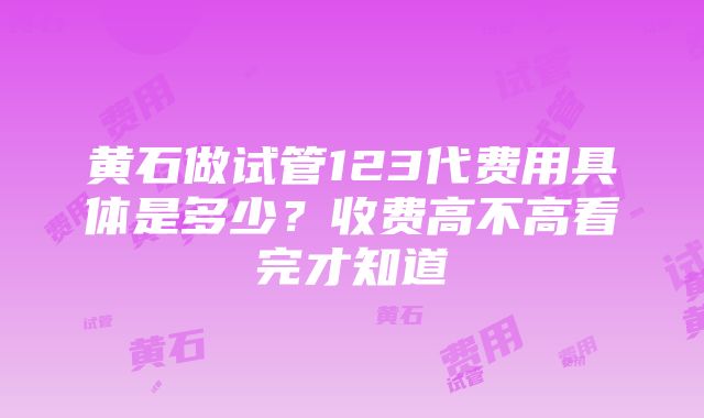 黄石做试管123代费用具体是多少？收费高不高看完才知道