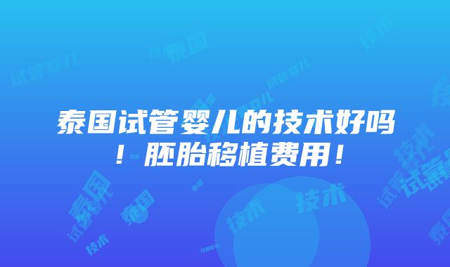 泰国试管婴儿的技术好吗！胚胎移植费用！