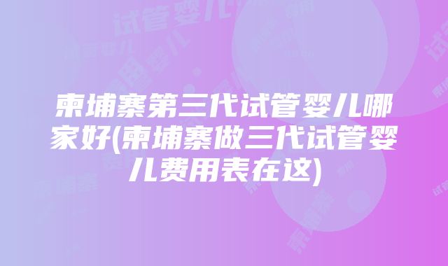 柬埔寨第三代试管婴儿哪家好(柬埔寨做三代试管婴儿费用表在这)