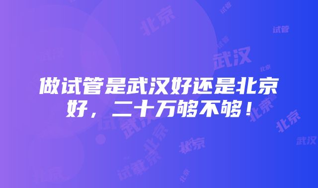 做试管是武汉好还是北京好，二十万够不够！