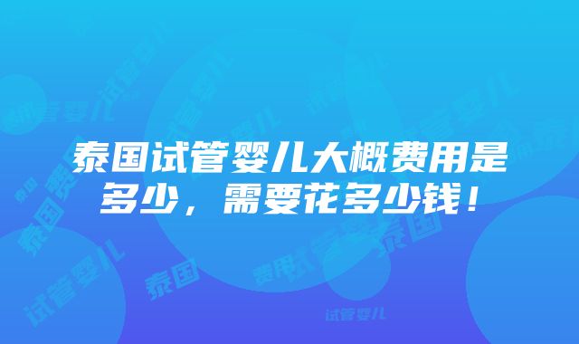 泰国试管婴儿大概费用是多少，需要花多少钱！