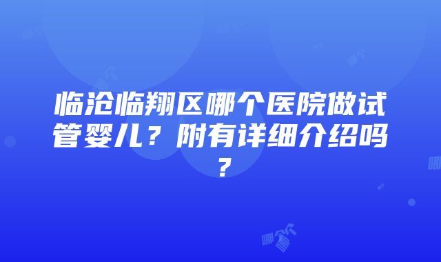 临沧临翔区哪个医院做试管婴儿？附有详细介绍吗？