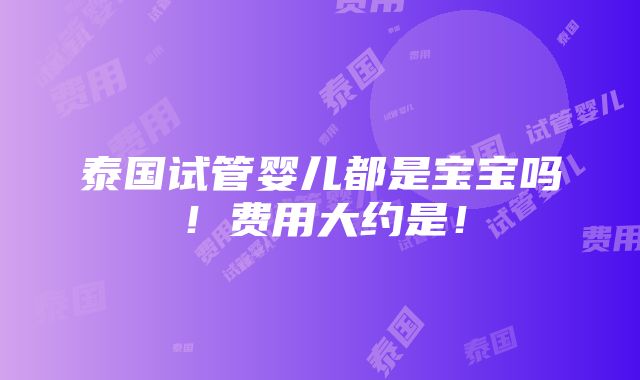 泰国试管婴儿都是宝宝吗！费用大约是！