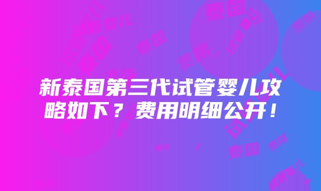 新泰国第三代试管婴儿攻略如下？费用明细公开！