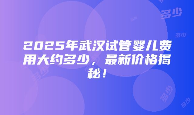 2025年武汉试管婴儿费用大约多少，最新价格揭秘！