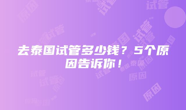 去泰国试管多少钱？5个原因告诉你！