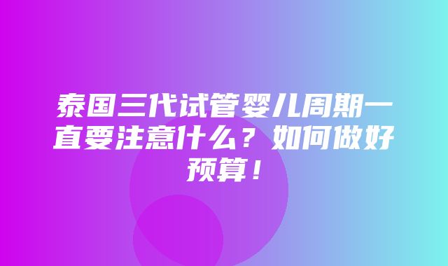 泰国三代试管婴儿周期一直要注意什么？如何做好预算！