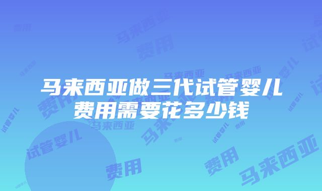 马来西亚做三代试管婴儿费用需要花多少钱