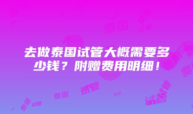 去做泰国试管大概需要多少钱？附赠费用明细！