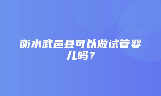 衡水武邑县可以做试管婴儿吗？