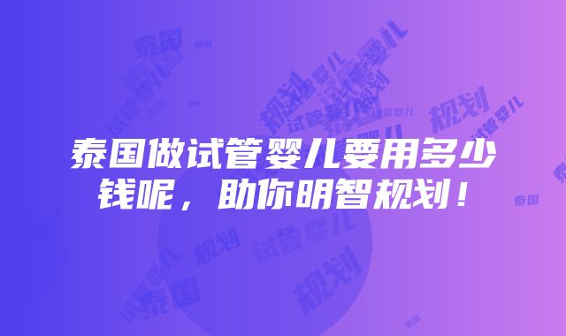 泰国做试管婴儿要用多少钱呢，助你明智规划！