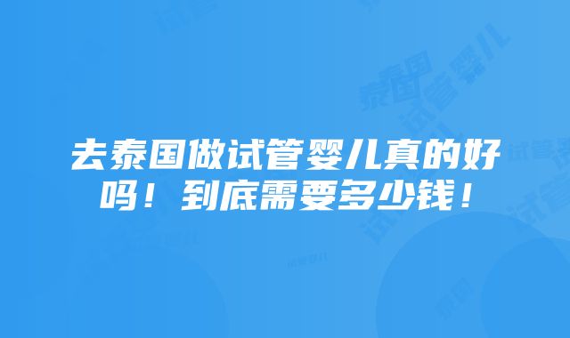 去泰国做试管婴儿真的好吗！到底需要多少钱！