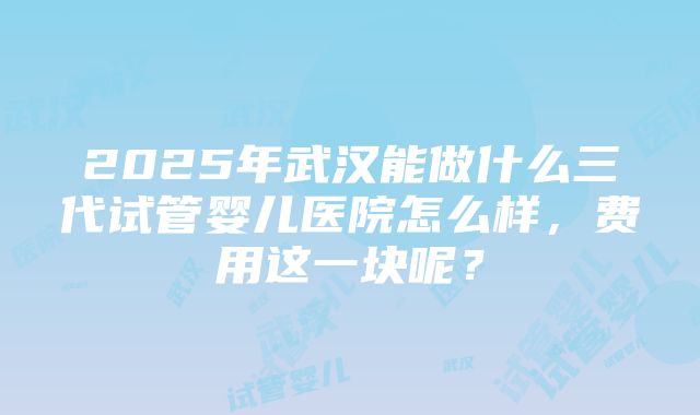 2025年武汉能做什么三代试管婴儿医院怎么样，费用这一块呢？