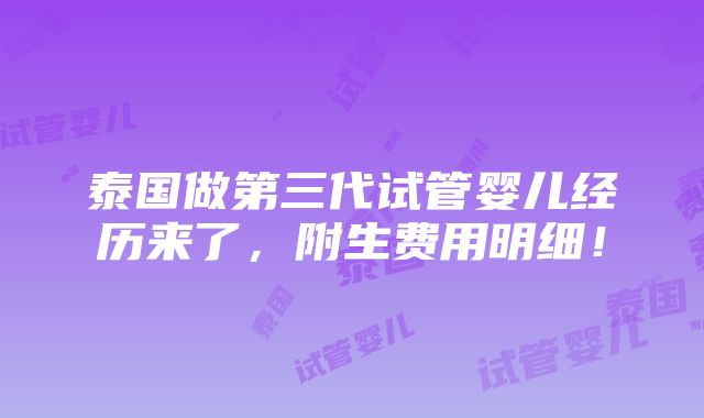 泰国做第三代试管婴儿经历来了，附生费用明细！