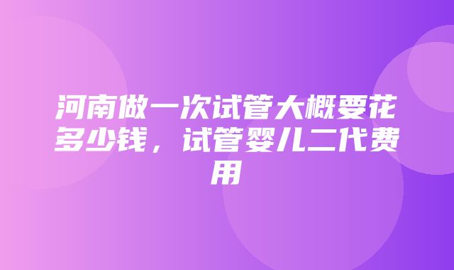 河南做一次试管大概要花多少钱，试管婴儿二代费用