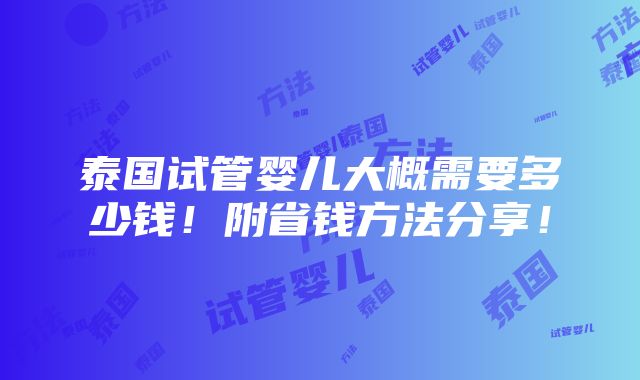 泰国试管婴儿大概需要多少钱！附省钱方法分享！