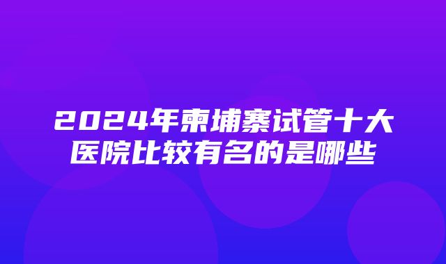 2024年柬埔寨试管十大医院比较有名的是哪些